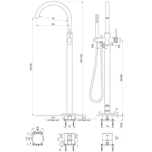 Brauer Carving 5-S-084-1 vrijstaande badmengkraan SET 01 mat zwart