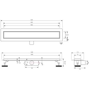Brauer DR-MRF140NG douchegoot met multifunctioneel rooster en flens 7 x 140cm RVS geborsteld