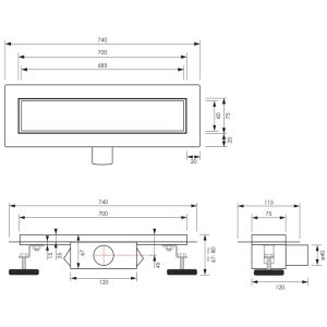 Brauer DR-MRF70NG douchegoot met multifunctioneel rooster en flens 7 x 70cm RVS geborsteld