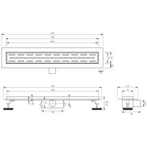 Brauer DR-SRF110S douchegoot met standaard rooster en flens 7 x 110cm mat zwart