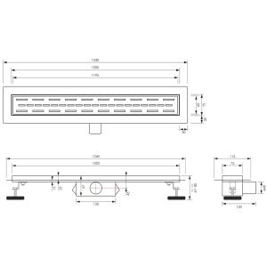 Brauer DR-SRF120NG douchegoot met standaard rooster en flens 7 x 120cm RVS geborsteld