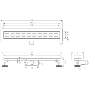 Brauer DR-SRF140S douchegoot met standaard rooster en flens 7 x 140cm mat zwart