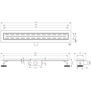 Brauer DR-SRF160NG douchegoot met standaard rooster en flens 7 x 160cm RVS geborsteld
