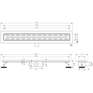Brauer DR-SRF180NG douchegoot met standaard rooster en flens 7 x 180cm RVS geborsteld