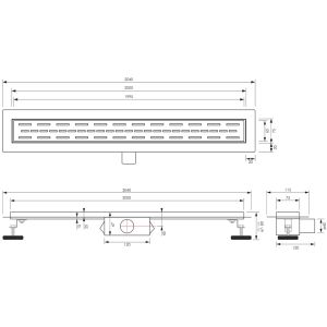 Brauer DR-SRF200S douchegoot met standaard rooster en flens 7 x 200cm mat zwart