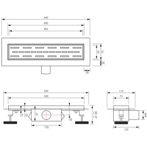 Brauer DR-SRF50NG douchegoot met standaard rooster en flens 7 x 50cm RVS geborsteld