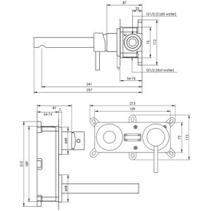 Brauer Edition 5-GM-004-S4-65 inbouw wastafelmengkraan met rechte uitloop en rozetten model D1 gunmetal geborsteld PVD