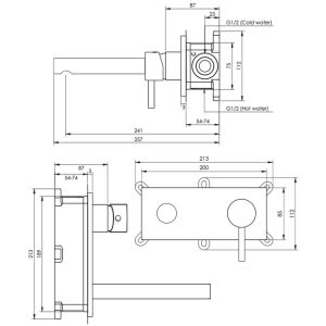 Brauer Edition 5-GM-004-S4 inbouw wastafelmengkraan met rechte uitloop en afdekplaat model D1 gunmetal geborsteld PVD