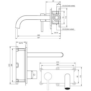 Brauer Edition 5-GM-083-B2 inbouw wastafelmengkraan met gebogen uitloop en afdekplaat model A2 gunmetal geborsteld PVD