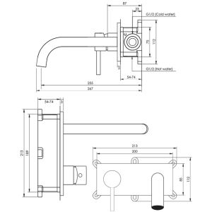 Brauer Edition 5-GM-083-B4 inbouw wastafelmengkraan met gebogen uitloop en afdekplaat model D2 gunmetal geborsteld PVD