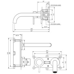 Brauer Edition 5-S-083-B1-65 inbouw wastafelmengkraan met gebogen uitloop en rozetten model E2 mat zwart
