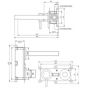 Brauer Edition 5-S-083-S1-65 inbouw wastafelmengkraan met rechte uitloop en rozetten model E2 mat zwart