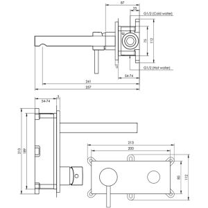 Brauer Edition 5-S-083-S1 inbouw wastafelmengkraan met rechte uitloop en afdekplaat model E2 mat zwart