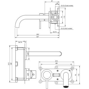 Brauer Edition 5-S-083 inbouw wastafelmengkraan met gebogen uitloop en rozetten model A2 mat zwart