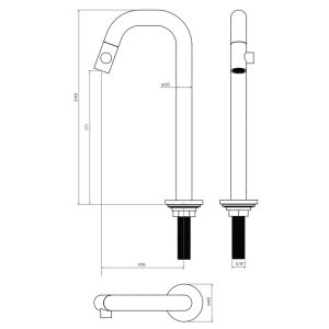 Clou Kaldur CL060500584R staande fonteinkraan met korte uitloop, hoge versie, gunmetal geborsteld PVD