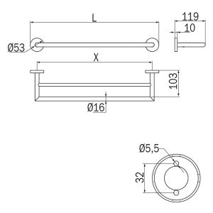 Inda Gealuna A1019CNE dubbele handdoekhouder 65cm mat zwart