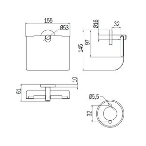 Inda Gealuna A10260NE toiletrolhouder met klep mat zwart