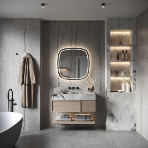 Phantom Mirrors Serie 008 008.100.100 Deens ovale LED spiegel op zwart frame, 100 cm met directe en indirecte led rondom