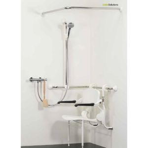 Handicare (Linido) LI2641000200 douchegordijnrail 90x90cm RVS gepolijst (witte afdekkappen)