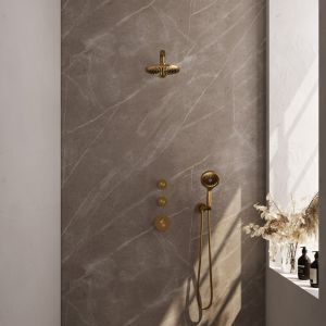 Brauer Carving 5-GG-103 thermostatische inbouw regendouche SET 07 goud geborsteld PVD