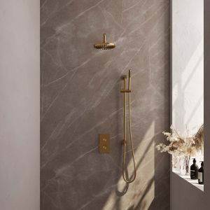 Brauer Carving 5-GG-135 thermostatische inbouw regendouche 3-weg omstelling SET 39 goud geborsteld PVD