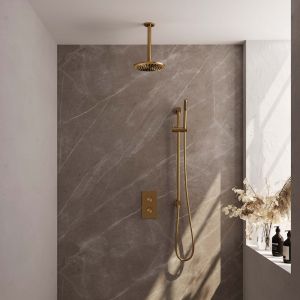 Brauer Carving 5-GG-137 thermostatische inbouw regendouche 3-weg omstelling SET 41 goud geborsteld PVD