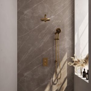 Brauer Carving 5-GG-139 thermostatische inbouw regendouche 3-weg omstelling SET 43 goud geborsteld PVD