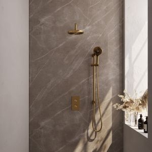 Brauer Carving 5-GG-141 thermostatische inbouw regendouche 3-weg omstelling SET 45 goud geborsteld PVD
