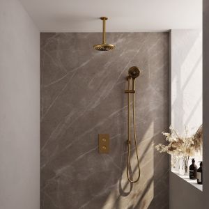 Brauer Carving 5-GG-143 thermostatische inbouw regendouche 3-weg omstelling SET 47 goud geborsteld PVD