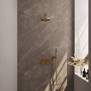 Brauer Carving 5-GG-184 thermostatische inbouw regendouche met drukknoppen SET 49 goud geborsteld PVD