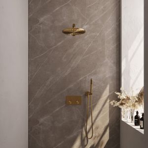 Brauer Carving 5-GG-185 thermostatische inbouw regendouche met drukknoppen SET 50 goud geborsteld PVD