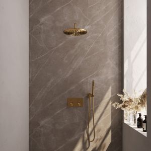 Brauer Carving 5-GG-187 thermostatische inbouw regendouche met drukknoppen SET 52 goud geborsteld PVD