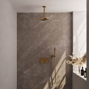 Brauer Carving 5-GG-188 thermostatische inbouw regendouche met drukknoppen SET 53 goud geborsteld PVD