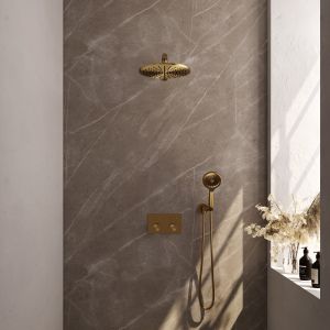 Brauer Carving 5-GG-191 thermostatische inbouw regendouche met drukknoppen SET 56 goud geborsteld PVD