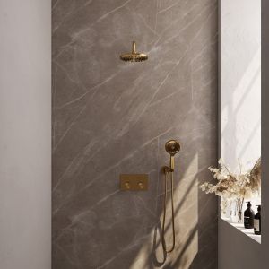 Brauer Carving 5-GG-192 thermostatische inbouw regendouche met drukknoppen SET 57 goud geborsteld PVD