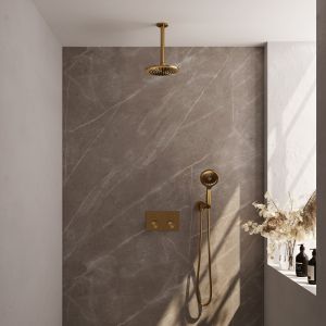 Brauer Carving 5-GG-194 thermostatische inbouw regendouche met drukknoppen SET 59 goud geborsteld PVD