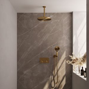 Brauer Carving 5-GG-195 thermostatische inbouw regendouche met drukknoppen SET 60 goud geborsteld PVD