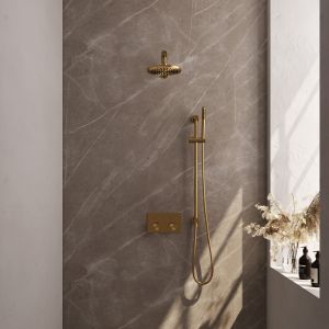 Brauer Carving 5-GG-196 thermostatische inbouw regendouche met drukknoppen SET 61 goud geborsteld PVD