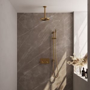 Brauer Carving 5-GG-200 thermostatische inbouw regendouche met drukknoppen SET 65 goud geborsteld PVD