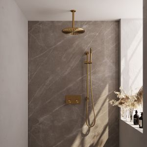 Brauer Carving 5-GG-201 thermostatische inbouw regendouche met drukknoppen SET 66 goud geborsteld PVD
