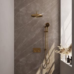 Brauer Carving 5-GG-205 thermostatische inbouw regendouche met drukknoppen SET 70 goud geborsteld PVD
