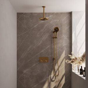 Brauer Carving 5-GG-206 thermostatische inbouw regendouche met drukknoppen SET 71 goud geborsteld PVD