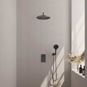 Brauer Carving 5-GM-130 thermostatische inbouw regendouche 3-weg omstelling SET 34 gunmetal geborsteld PVD