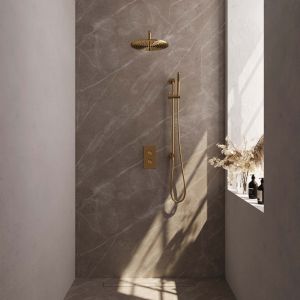 Brauer Carving 5-GG-136 thermostatische inbouw regendouche 3-weg omstelling SET 40 goud geborsteld PVD