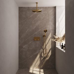 Brauer Carving 5-GG-195 thermostatische inbouw regendouche met drukknoppen SET 60 goud geborsteld PVD