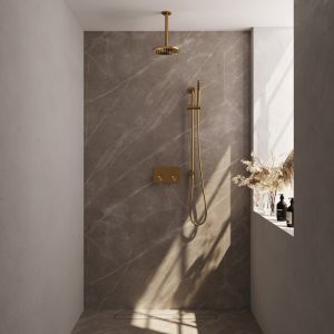 Brauer Carving 5-GG-200 thermostatische inbouw regendouche met drukknoppen SET 65 goud geborsteld PVD