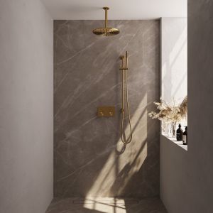 Brauer Carving 5-GG-201 thermostatische inbouw regendouche met drukknoppen SET 66 goud geborsteld PVD