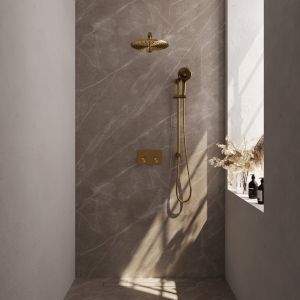 Brauer Carving 5-GG-203 thermostatische inbouw regendouche met drukknoppen SET 68 goud geborsteld PVD