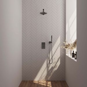 Brauer Carving 5-GM-121 thermostatische inbouw regendouche 3-weg omstelling SET 25 gunmetal geborsteld PVD