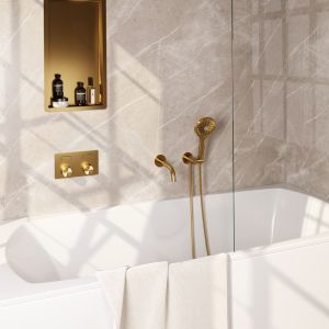 Brauer Carving 5-GG-215 thermostatische inbouw badkraan met drukknoppen SET 04 goud geborsteld PVD